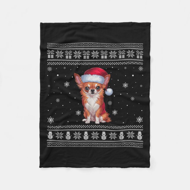 Chihuahua Hund liebt Männer Frauen Santa Ugly Xmas Fleecedecke (Vorderseite)