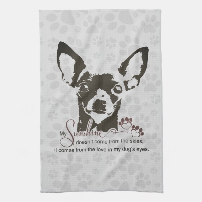 Chihuahua Hund mein Sonnenschein-Grau-Handtuch Geschirrtuch (Vertikal)