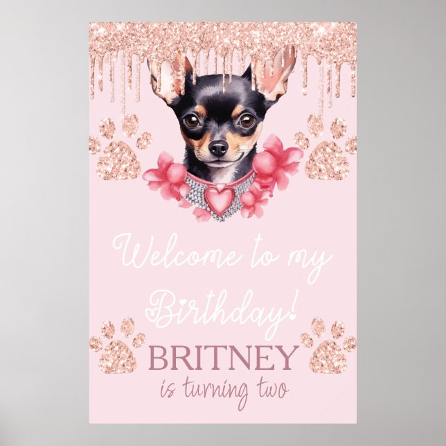 Chihuahua Hund mit Glitzer Geburtstag Begrüßungsge Poster (Vorne)