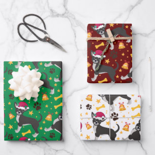 Chihuahua Hund mit Weihnachtsmannmütze Weihnachte Geschenkpapier Set