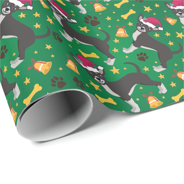 Chihuahua Hund mit Weihnachtsmannmütze Weihnachten Geschenkpapier (Rolleneckpunkt)