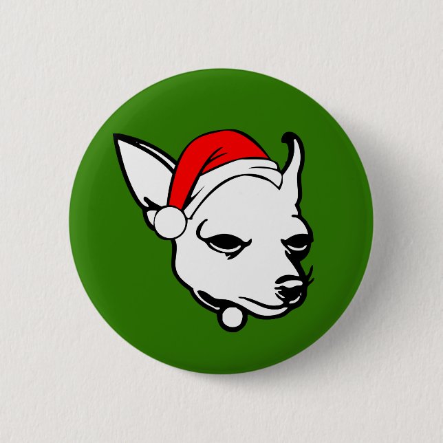 Chihuahua Hund mit Weihnachtszeit-Weihnachtsmannmü Button (Vorderseite)