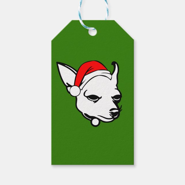 Chihuahua Hund mit Weihnachtszeit-Weihnachtsmannmü Geschenkanhänger (Vorderseite)