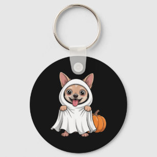Chihuahua-Hund mit weißem Geisterkostüm Hund Schlüsselanhänger