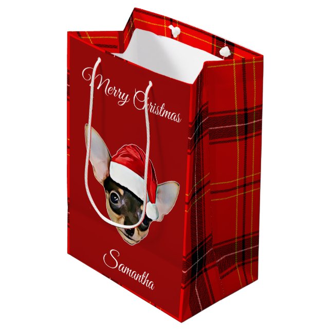 Chihuahua Hund Personalisierte Geschenktasche Mittlere Geschenktüte (Vorderseite Schrägansicht)