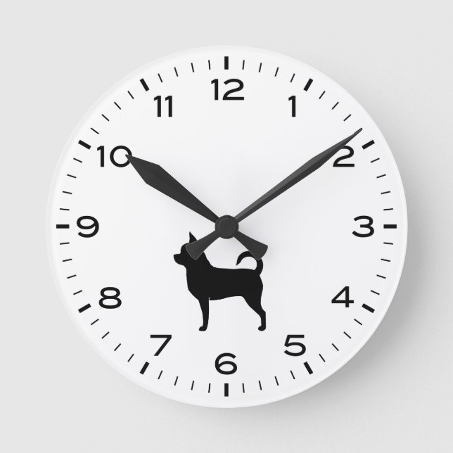 Chihuahua Hund Rasse Silhouette Schwarz-Weiß Runde Wanduhr (Vorderseite)