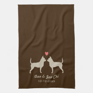Chihuahua-Hund Silhouetten mit Herz und Text Handtuch