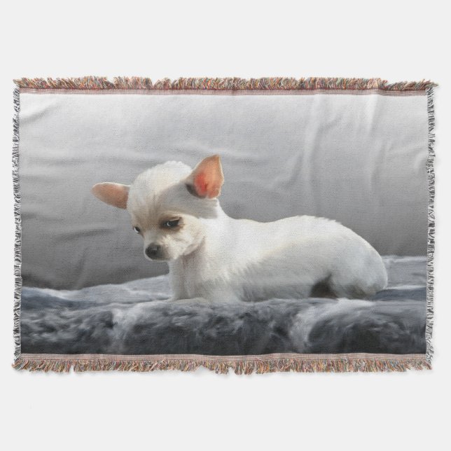 Chihuahua Hund Sitting Dog Portrait Art Malerei Decke (Vorderseite)