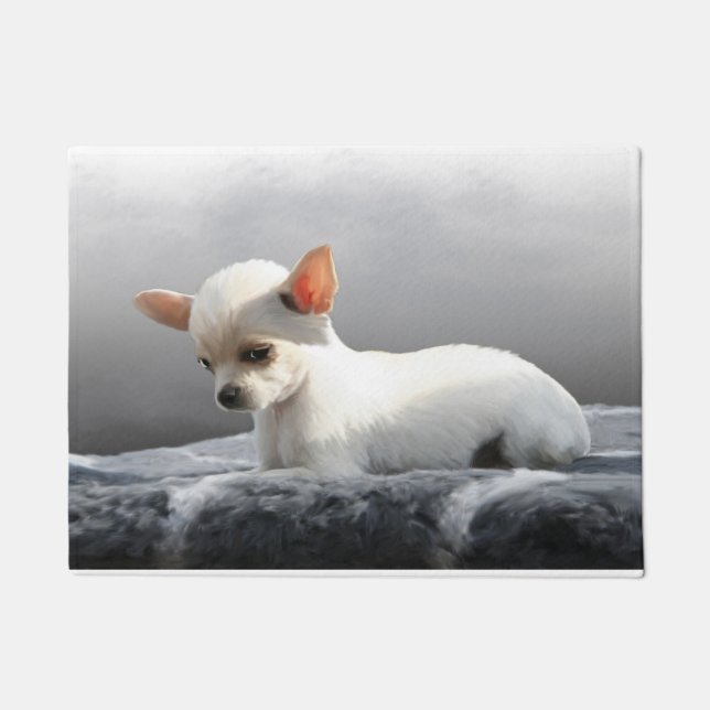 Chihuahua Hund Sitting Dog Portrait Art Malerei Fußmatte (Vorderseite)