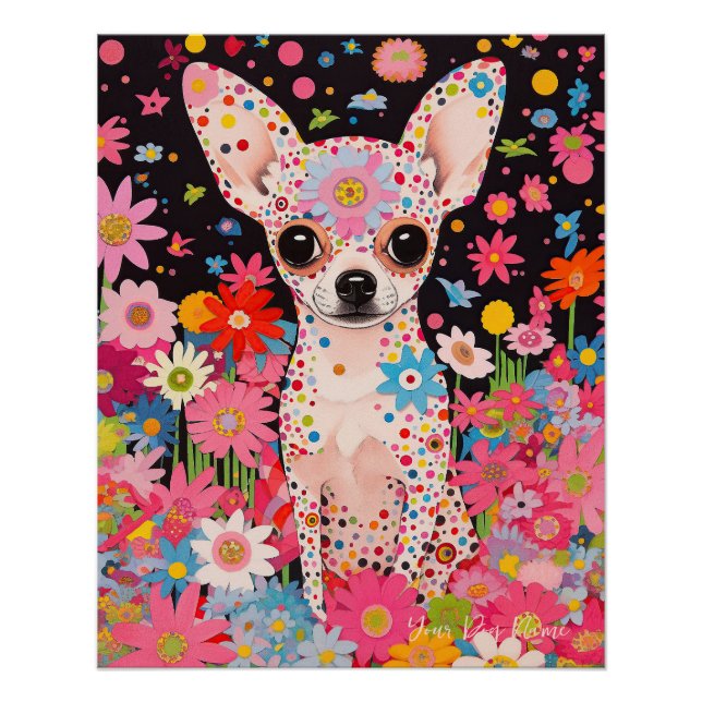 Chihuahua Hund und Blume 002 - Schneiderjuwel Poster (Vorderseite)