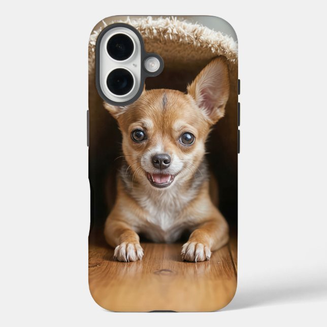 Chihuahua Hund unter einer Rug iPhone 16 Hülle (Rückseite)