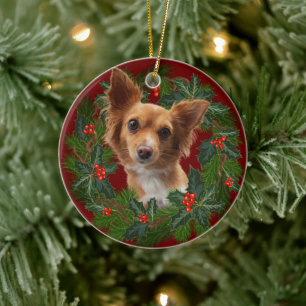 Chihuahua Hund Weihnachten Weihnachtskranz Weihnac Keramik Ornament