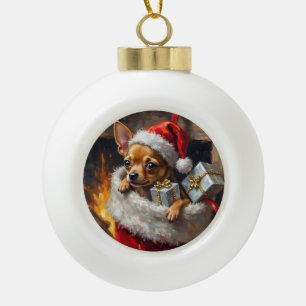 Chihuahua-Hund-Weihnachtsstrumpf-Überraschungskuns Keramik Kugel-Ornament