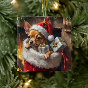 Chihuahua-Hund-Weihnachtsstrumpf-Überraschungskuns Keramikornament
