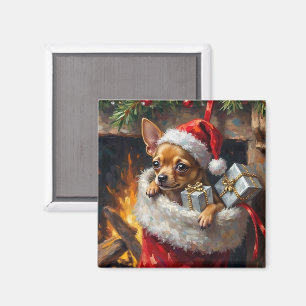 Chihuahua-Hund-Weihnachtsstrumpf-Überraschungskuns Magnet