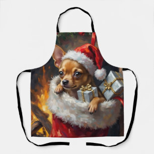 Chihuahua-Hund-Weihnachtsstrumpf-Überraschungskuns Schürze