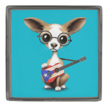 Chihuahua-Hündchen, das Puerto- Ricogitarre spielt