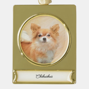 Chihuahua Hunde Malerei Original Art Banner-Ornament Gold