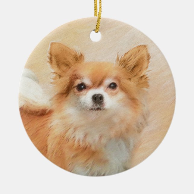 Chihuahua Hunde Malerei Original Art Keramik Ornament (Vorne)