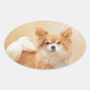 Chihuahua Hunde Malerei Original Art Ovaler Aufkleber