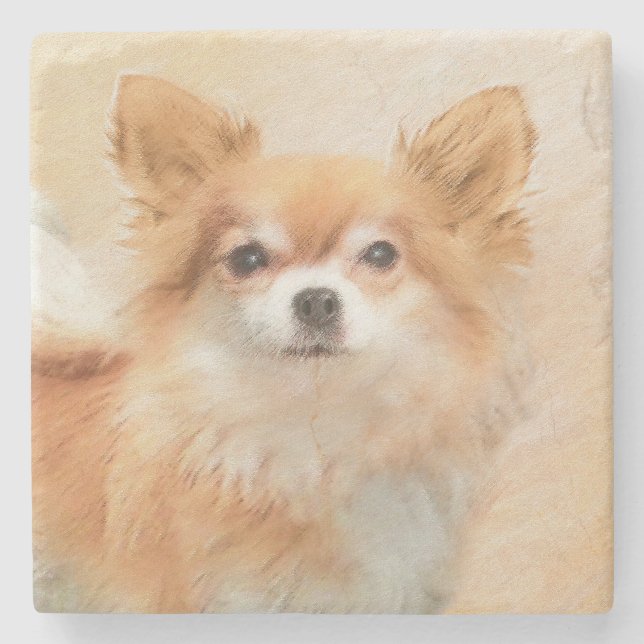 Chihuahua Hunde Malerei Original Art Steinuntersetzer (Vorderseite)