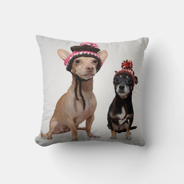Chihuahua-Hunde mit Hut-Foto Kissen (Vorderseite)