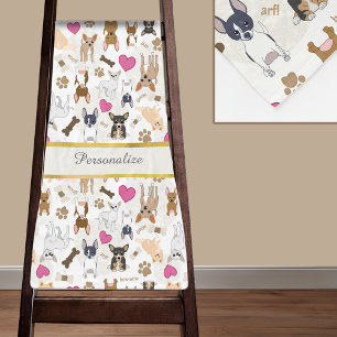 Chihuahua Hunde Paw druckt Herz-Knots-Textmuster Fleecedecke