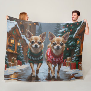 Chihuahua-Hunde Weihnachten Schnee Feiertag Fleecedecke