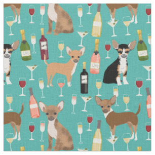 Chihuahua Hunde Wein Türkis Stoff