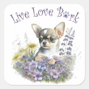 Chihuahua-Hundemama Blumenmuster Quadratischer Aufkleber