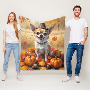 Chihuahua im Herbst hinterlässt Erntedank Kunst Fleecedecke
