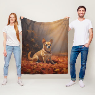 Chihuahua im Herbst inspiriert durch fallende Blät Fleecedecke