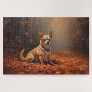 Chihuahua im Herbst inspiriert von fallenden Blätt
