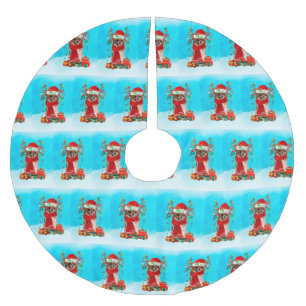 Chihuahua im Schnee mit Weihnachtsgeschenken Polyester Weihnachtsbaumdecke