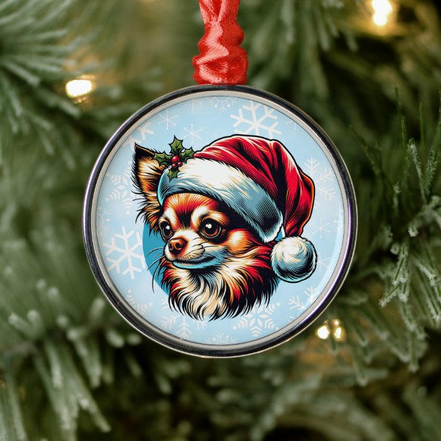 Chihuahua in der Weihnachtsmannmütze Weihnachten Ornament Aus Metall (Baum)