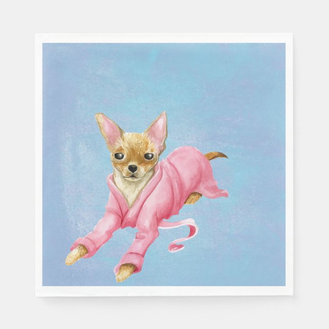 Chihuahua in einem Bathrobe Dog Mittagessen Napkin Serviette (Vorderseite)