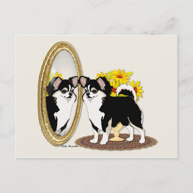 Chihuahua in einer Spiegelpostkarte Postkarte (Vorderseite)
