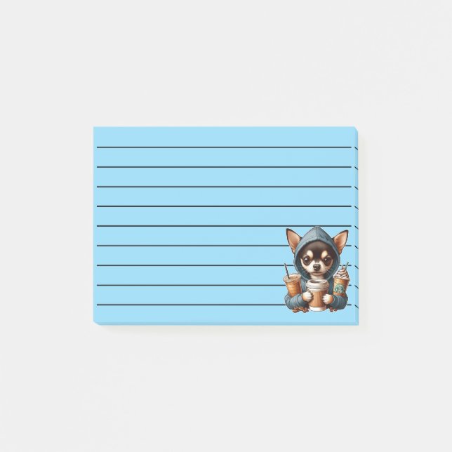 Chihuahua in Hooded Sweatshirt Holding Coffee Post-it Klebezettel (Vorderseite)