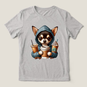 Chihuahua in Kapuzenpullover hält Kaffee Tri-Blend Shirt