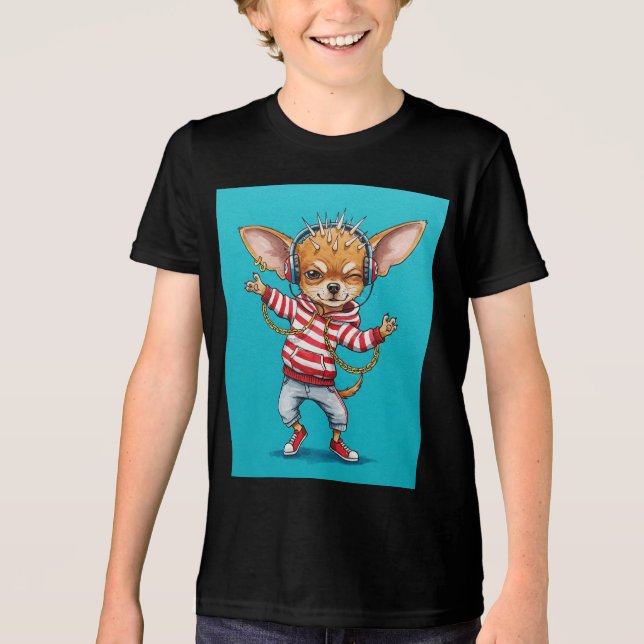 Chihuahua in Kopfhörern von Natasha Us Tri-Blend Shirt (Vorderseite)