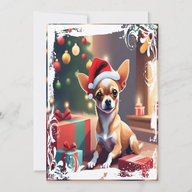 Chihuahua in Weihnachtshut Feiertagskarte (Vorderseite)