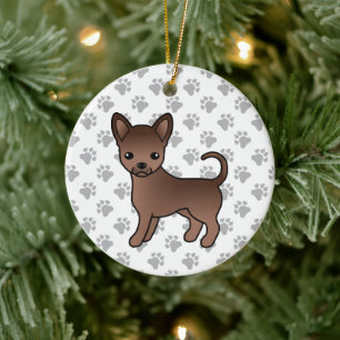 Chihuahua-Karikaturhund mit glattem Fell in Schoko Keramik Ornament