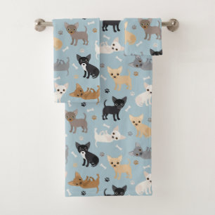 Chihuahua Knochen und Paws Blue Bath Handtuch Set