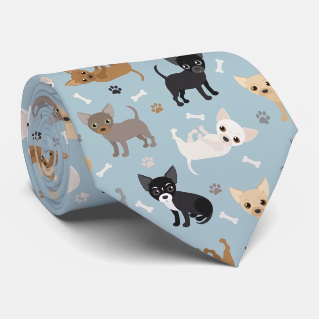 Chihuahua Knochen und Paws Blue Krawatte (Gerollt)