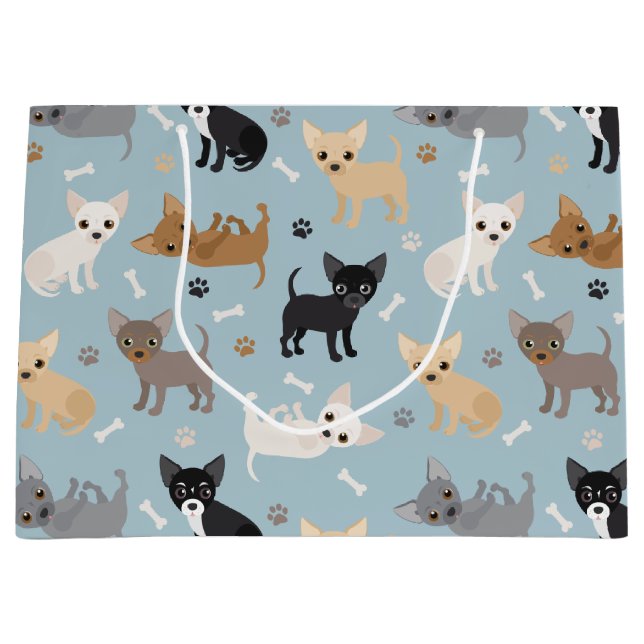 Chihuahua Knochen und Paws Blue Large Gift Bag Große Geschenktüte (Vorderseite)