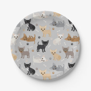 Chihuahua Knochen und Paws Grau Paper Plate Pappteller