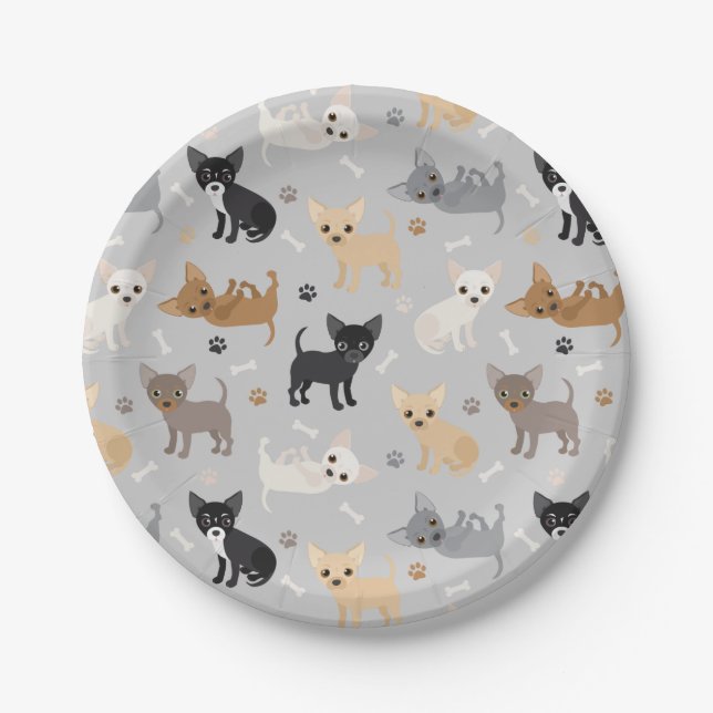 Chihuahua Knochen und Paws Grau Paper Plate Pappteller (Vorderseite)