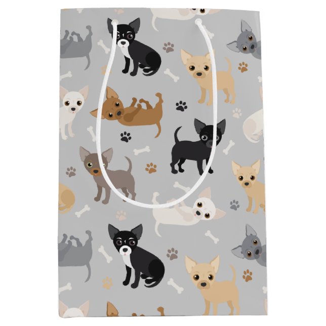 Chihuahua Knochen und Paws Graue mittlere Geschenk Mittlere Geschenktüte (Vorderseite)