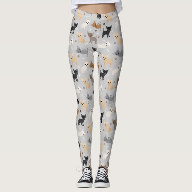 Chihuahua Knochen und Pfoten Grau-Leggings Leggings (Vorderseite)