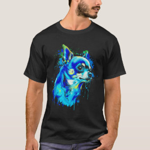 Chihuahua Kunst Hund Blau Farbige Haustier T-Shirt